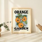 Retro Orange Garden poster, Botanical Print, Flower Market poster, Floral print, Retro Typography Art, Colorful Poster Prints, UNFRAMED