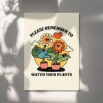 Retro Flowers Quote Wall Print, Trendy Poster, Plant Mom Prints, Colorful Artwork, Water Your plants Quote, Eclectic Character Wall Art - Image 5