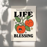 Retro Fruit Print, Blessing Affirmation Illustration, Market Wall Decor, Green Orange Prints, Gratitude Poster, Positive Quotes, UNFRAMED - Image 6