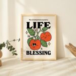 Retro Fruit Print, Blessing Affirmation Illustration, Market Wall Decor, Green Orange Prints, Gratitude Poster, Positive Quotes, UNFRAMED - Image 5