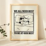 Retro Cat Wall Print, Cosy Quote Illustration, Cats Poster Prints, Minimalist line art Posters, Positive Quote Decor, Rest quote UNFRAMED