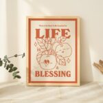 Retro Fruit Print, Blessing Affirmation Illustration, Market Wall Decor, Green Orange Prints, Gratitude Poster, Positive Quotes, UNFRAMED - Image 3