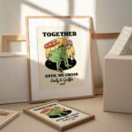 Personalized Couple Print, Custom Frog Illustration, Anniversary Engagement Valentines Gift Idea, Cute Wall decor, Green Aesthetic, UNFRAMED - Image 2