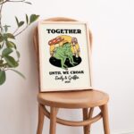 Personalized Couple Print, Custom Frog Illustration, Anniversary Engagement Valentines Gift Idea, Cute Wall decor, Green Aesthetic, UNFRAMED - Image 4
