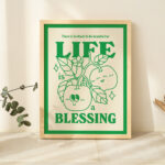 Retro Fruit Print, Blessing Affirmation Illustration, Market Wall Decor, Green Orange Prints, Gratitude Poster, Positive Quotes, UNFRAMED