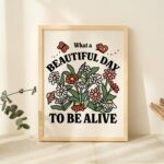 Retro Botanical Poster, Aesthetic Quote Print, Flower Market Wall Decor, Wildflowers Poster, Butterfly Prints, Gratitude Print, UNFRAMED