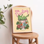 Retro Pinup Frog Wall Print, Oh Darling Quote, Vintage Style Burlesque Poster, Pink Cocktail Illustration, Trendy Wall Decor, UNFRAMED - Image 2