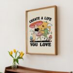 Whimsical Fairy Frog Print, Retro Mushroom Poster, Create A Life You Love Positive Quote, Pink Classroom Decor, Trendy Teacher Art, UNFRAMED - Image 5