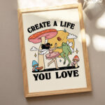 Whimsical Fairy Frog Print, Retro Mushroom Poster, Create A Life You Love Positive Quote, Pink Classroom Decor, Trendy Teacher Art, UNFRAMED - Image 2