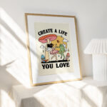 Whimsical Fairy Frog Print, Retro Mushroom Poster, Create A Life You Love Positive Quote, Pink Classroom Decor, Trendy Teacher Art, UNFRAMED - Image 3