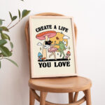 Whimsical Fairy Frog Print, Retro Mushroom Poster, Create A Life You Love Positive Quote, Pink Classroom Decor, Trendy Teacher Art, UNFRAMED - Image 6