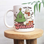 Christmas Tree Snowman Mug, Festive Tis the Season Christmas Cup, Hot Chocolate Mug, Xmas Eve Box Filler, Boy Girl Xmas Secret Santa Gift - Image 2