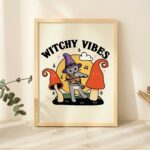 Witchy Vibes Halloween Cat Print, Spooky Wall Decoration, Cute Halloween Art Prints, Feeling Spooky Witches and Wizards Wall Decor, UNFRAMED