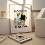 French Cafe Croissant Cat Print, Retro Drink Poster, Bistro Coffee Posters, Un Cafe Sil Vous Plait, Kitchen Decor, Unique Posters, UNFRAMED - Image 3