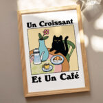 French Cafe Croissant Cat Print, Retro Drink Poster, Bistro Coffee Posters, Un Cafe Sil Vous Plait, Kitchen Decor, Unique Posters, UNFRAMED - Image 4