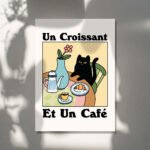 French Cafe Croissant Cat Print, Retro Drink Poster, Bistro Coffee Posters, Un Cafe Sil Vous Plait, Kitchen Decor, Unique Posters, UNFRAMED - Image 5
