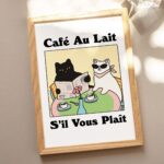 French Cafe Au lait Cat Print, Retro Drink Poster, Bistro Coffee Posters, Un Cafe Sil Vous Plait, Kitchen Decor, Unique Posters, UNFRAMED - Image 3