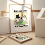 French Cafe Au lait Cat Print, Retro Drink Poster, Bistro Coffee Posters, Un Cafe Sil Vous Plait, Kitchen Decor, Unique Posters, UNFRAMED - Image 4