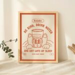 Retro Cat Water Print, Be Kind Drink Water Quote, Self Care Poster, Affirmation Prints, Vintage Style 70s Posters, Burnt Orange, UNFRAMED - Image 6