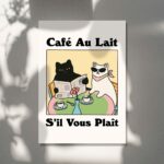 French Cafe Au lait Cat Print, Retro Drink Poster, Bistro Coffee Posters, Un Cafe Sil Vous Plait, Kitchen Decor, Unique Posters, UNFRAMED - Image 6