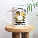 Cute Goose Cottagecore Coffee Mug, Positive Quote, Retro Self love Cup, Hippie Office Gift Idea, Cottagecore Strawberry Mug, Novelty Gift - Image 2