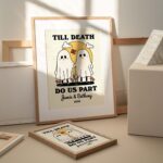 CUSTOM Romantic Ghosts Print, Personalized Wedding Illustration, Anniversary Engagement Valentines Gift, Til death do us part Quote UNFRAMED - Image 2