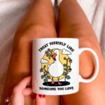 Cute Goose Cottagecore Coffee Mug, Positive Quote, Retro Self love Cup, Hippie Office Gift Idea, Cottagecore Strawberry Mug, Novelty Gift - Image 4