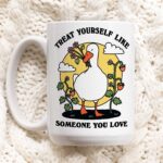 Cute Goose Cottagecore Coffee Mug, Positive Quote, Retro Self love Cup, Hippie Office Gift Idea, Cottagecore Strawberry Mug, Novelty Gift