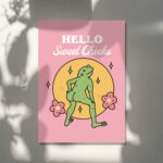 Girly Frog Self Care Wall Print, Positivity Hello Sweet Cheeks, Pink Retro Illustration, Trendy Y2K Poster Prints, Bathroom Decor UNFRAMED - Image 6