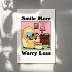Sausage Dog Home Print, Retro Happiness Poster, Pink Positive Posters, Smile More Worry Less Quote, Living Room Dorm Decor Posters, UNFRAMED - Image 5