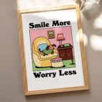 Sausage Dog Home Print, Retro Happiness Poster, Pink Positive Posters, Smile More Worry Less Quote, Living Room Dorm Decor Posters, UNFRAMED - Image 3