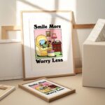 Sausage Dog Home Print, Retro Happiness Poster, Pink Positive Posters, Smile More Worry Less Quote, Living Room Dorm Decor Posters, UNFRAMED - Image 2