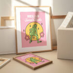 Girly Frog Self Care Wall Print, Positivity Hello Sweet Cheeks, Pink Retro Illustration, Trendy Y2K Poster Prints, Bathroom Decor UNFRAMED - Image 2