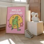 Girly Frog Self Care Wall Print, Positivity Hello Sweet Cheeks, Pink Retro Illustration, Trendy Y2K Poster Prints, Bathroom Decor UNFRAMED - Image 3