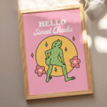 Girly Frog Self Care Wall Print, Positivity Hello Sweet Cheeks, Pink Retro Illustration, Trendy Y2K Poster Prints, Bathroom Decor UNFRAMED - Image 4