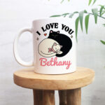 Custom Name Valentine Mug, I love you Valentines Cats Cup Personalized, Girlfriend Wife mug, Stocking Stuffer, Birthday present Cute Gift - Image 3