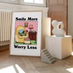 Sausage Dog Home Print, Retro Happiness Poster, Pink Positive Posters, Smile More Worry Less Quote, Living Room Dorm Decor Posters, UNFRAMED - Image 4