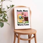 Sausage Dog Home Print, Retro Happiness Poster, Pink Positive Posters, Smile More Worry Less Quote, Living Room Dorm Decor Posters, UNFRAMED - Image 6