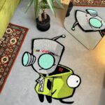 Tufted Cartoon Rug, Invader Character Rug, Alien Home Decor, Tufted Green Rug, Custom Alien Home Decor Rug