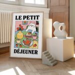 French Cafe Cat Print, Retro Drink Poster, Bistro Coffee Cake Posters, Le Petit Dejeuner Breakfast, Kitchen Decor, Unique Posters, UNFRAMED - Image 3