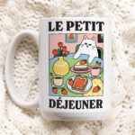 Quirky Cat Coffee Mug, Le Petit Dejeuner White Cat Mug, French Coffee Mug, Coffee Lover Gift Idea, Coffee Quote, Gift Mug, Kitchen decor