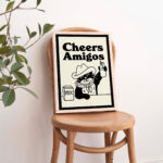 Cowboy Cat Print, Retro Drink Poster, Cowboy Cat Milk Posters, Cheers amigos Quote Prints, Kitchen Decor, Bar Decor Poster, UNFRAMED - Image 4