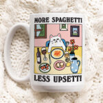 Spaghetti Cat Coffee Mug,Less Upsetti White Cat Mug, Italian Pasta Coffee Mug, Coffee Lover Gift Idea, Coffee Quote, Gift Mug, Kitchen decor