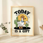 Positive Cowboy Goose Print, Retro Howdy Poster, Western Duck Posters, Today is a Gift, Gratitude Decor, Christian Posters, UNFRAMED