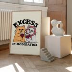 Drunk Cats Wine Print, Retro Drink Alcohol Poster, Cat Excess in Moderation Quote Posters, Unique Funny Prints, Kitchen Bar Decor, UNFRAMED - Image 3