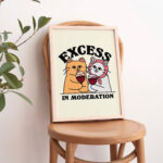 Drunk Cats Wine Print, Retro Drink Alcohol Poster, Cat Excess in Moderation Quote Posters, Unique Funny Prints, Kitchen Bar Decor, UNFRAMED - Image 4