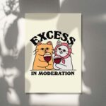 Drunk Cats Wine Print, Retro Drink Alcohol Poster, Cat Excess in Moderation Quote Posters, Unique Funny Prints, Kitchen Bar Decor, UNFRAMED - Image 5