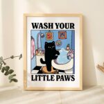 Wash your Paws Cat Print, Cute Bathroom Poster, Wash Room Childrens Washing up Posters, Kawaii Prints Decor, Unique Cats Art, UNFRAMED