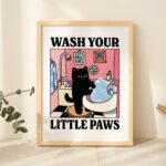 Wash your Paws Cat Print, Cute Bathroom Poster, Wash Room Childrens Washing up Posters, Kawaii Prints Decor, Unique Cats Art, UNFRAMED - Image 6