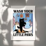 Wash your Paws Cat Print, Cute Bathroom Poster, Wash Room Childrens Washing up Posters, Kawaii Prints Decor, Unique Cats Art, UNFRAMED - Image 5
